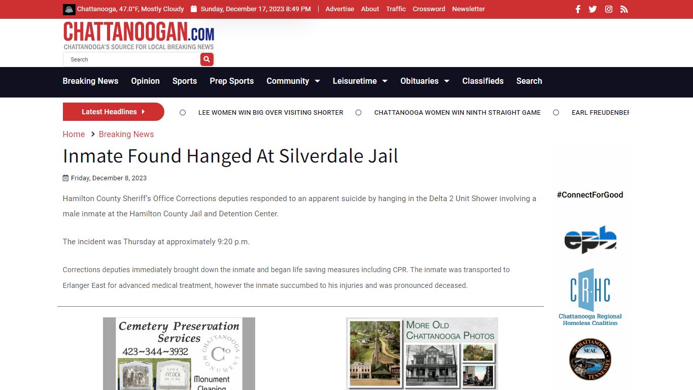 Inmate Found Hanged At Silverdale Jail - Chattanoogan.com